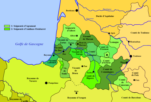 Situation du comté de Fezensac dans le duché de Vasconie vers 1150